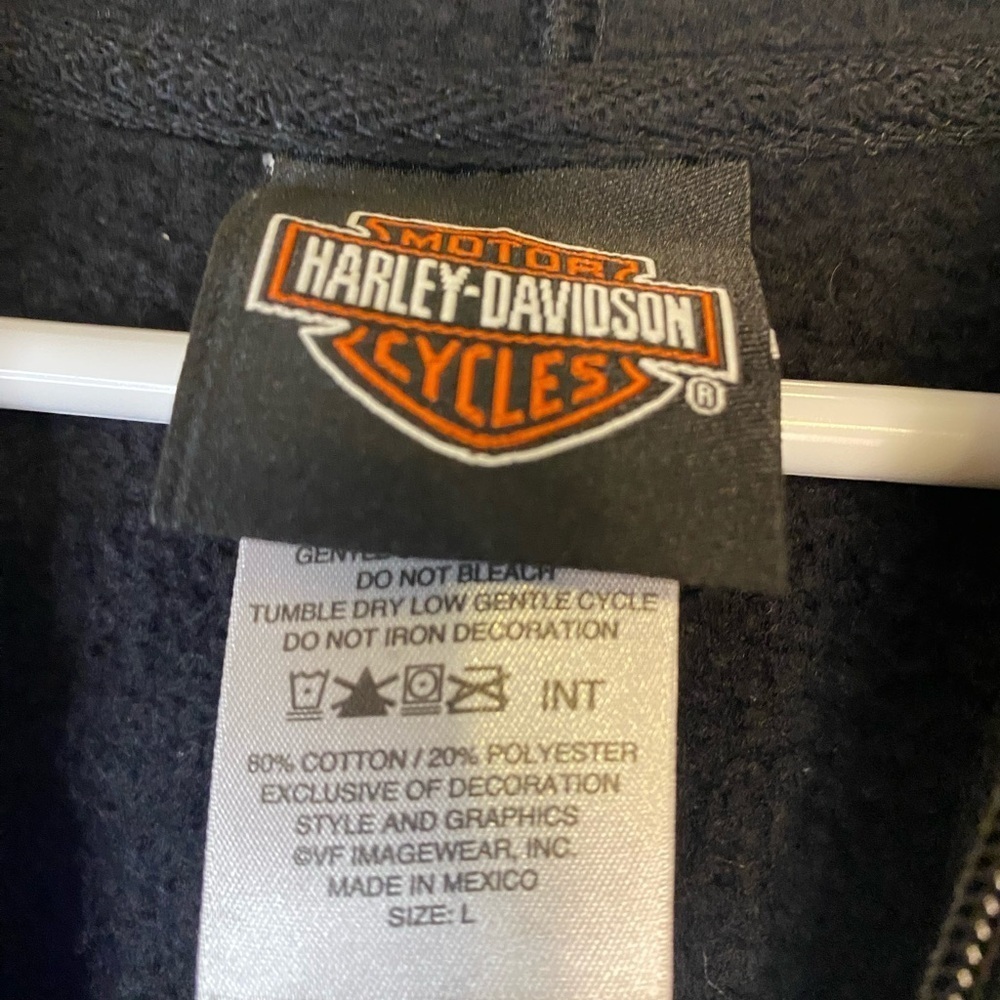 Harley Davison Zip Up Hooded Sweatshirt Jacket Black Skull Motorcycle Size Large - Picture 9 of 15